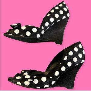 Charles Albert Black and White Polka Dot Wedges Size 7